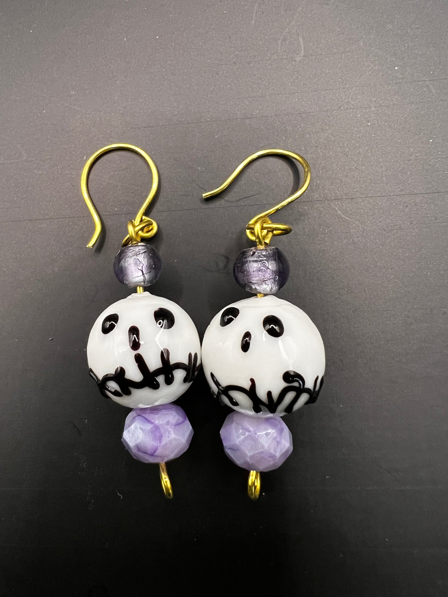 Gold & Light Purple Nightmare Before Christmas Style Earrings