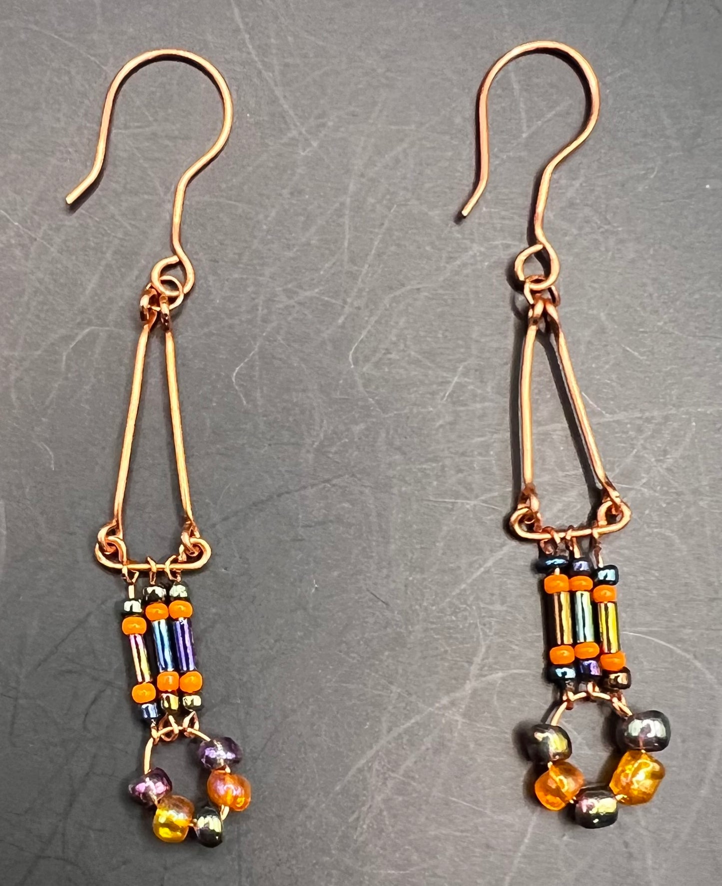 Copper Dangle Earrings with Multicolored Beads
