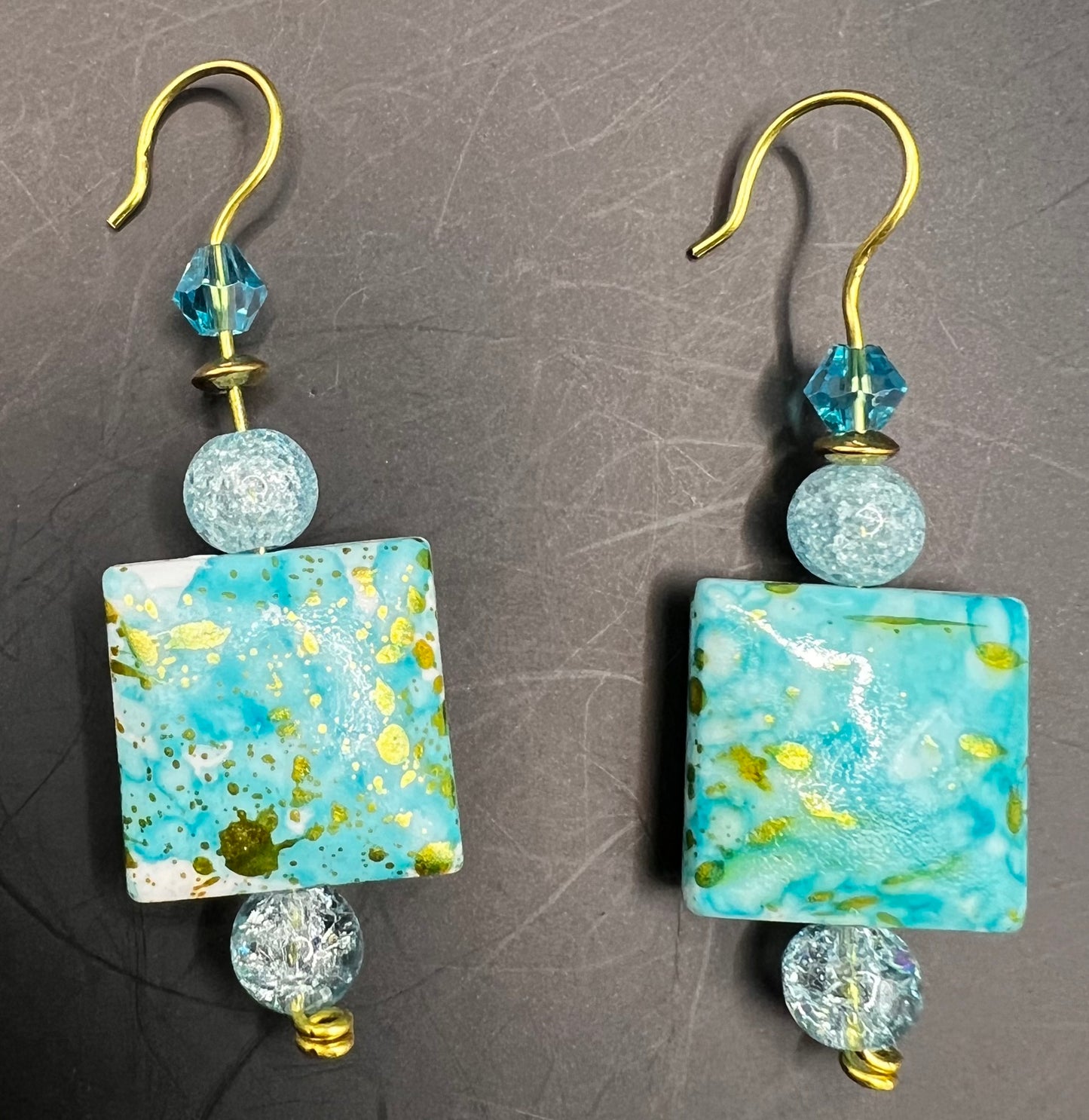 Gold earrings w/ Aqua & Teal beads