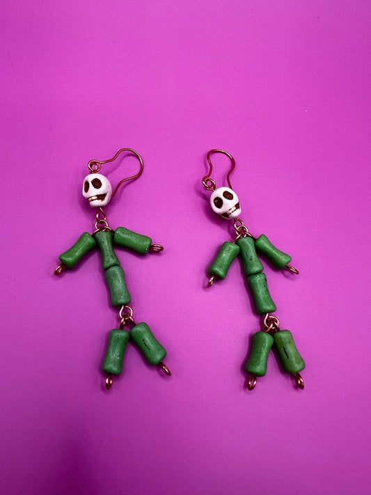 Green full skeleton earrings #1001