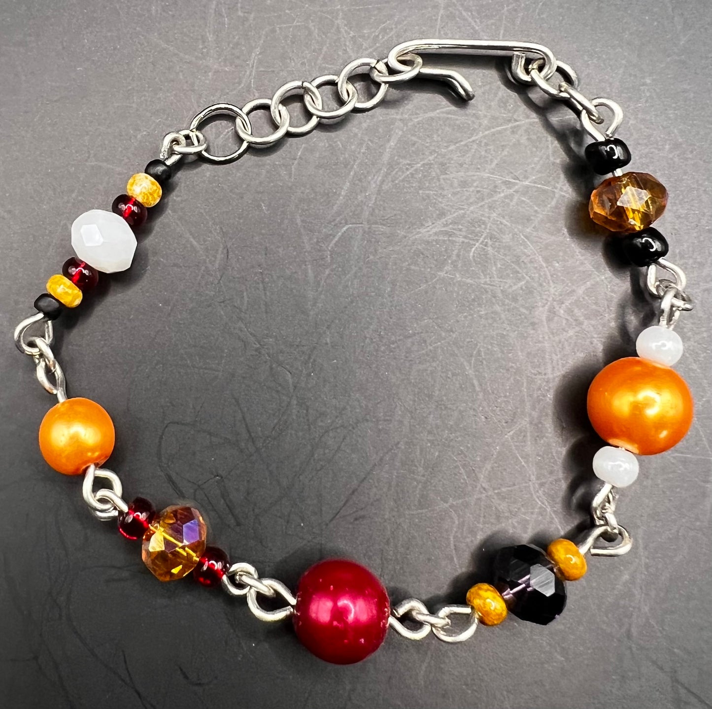 Silver ASU Bracelet with Maroon, Gold, Black & White Beads