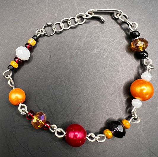 Silver ASU Bracelet with Maroon, Gold, Black & White Beads