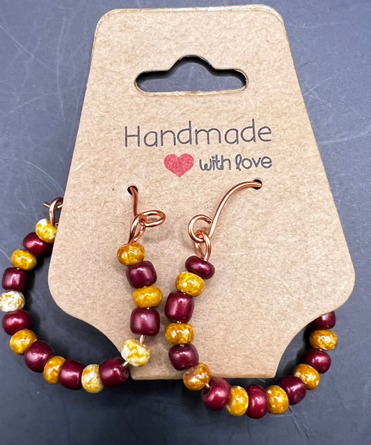 Copper ASU Hoops with Maroon & Gold Beads