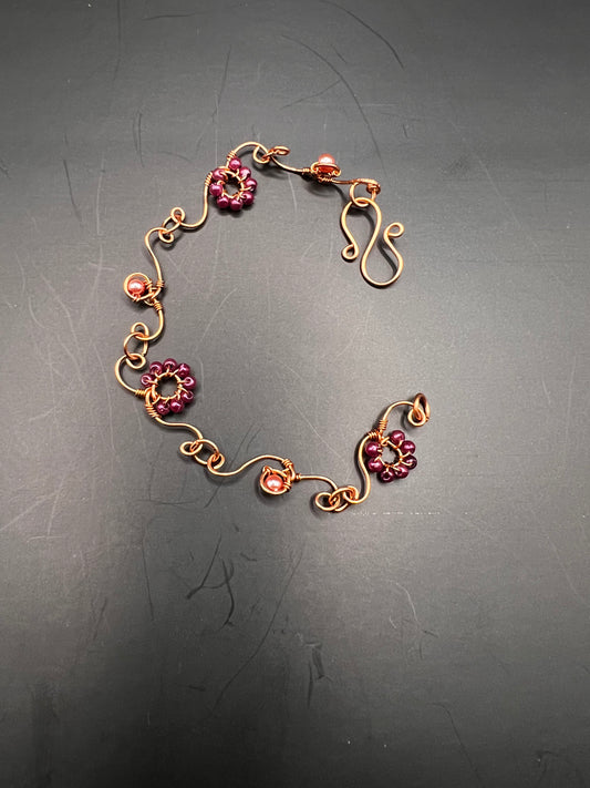 Copper bracelet with delicate designs & beads