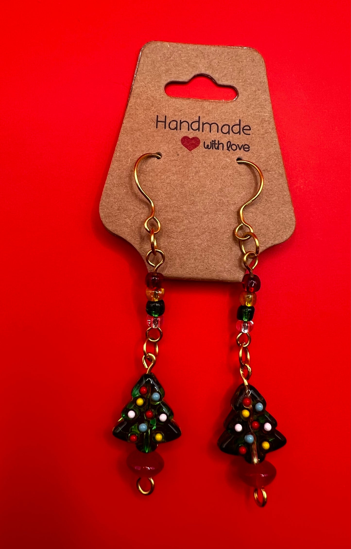 Mini Christmas Trees with Red, White, Green and Yellow Glass Beads