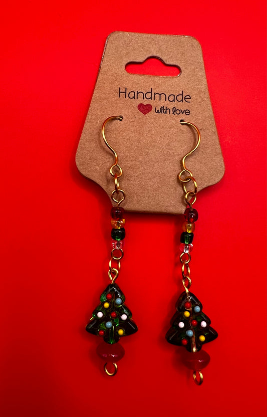 Mini Christmas Trees with Red, White, Green and Yellow Glass Beads