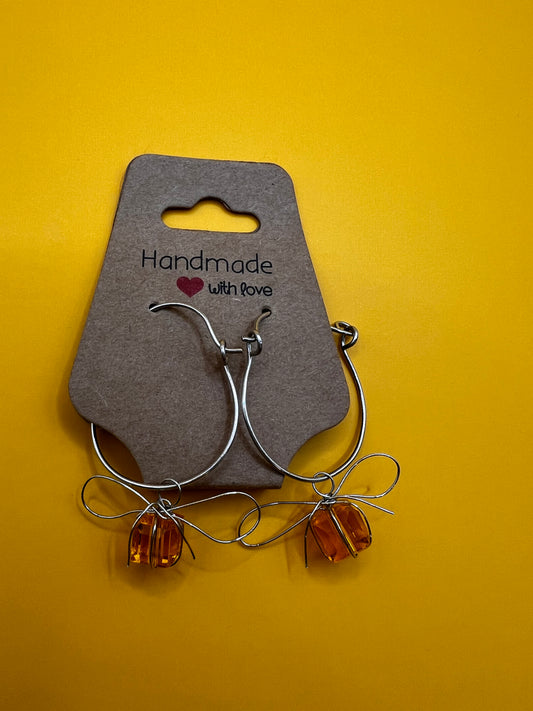 Silver Hoops with Yellow Christmas Present