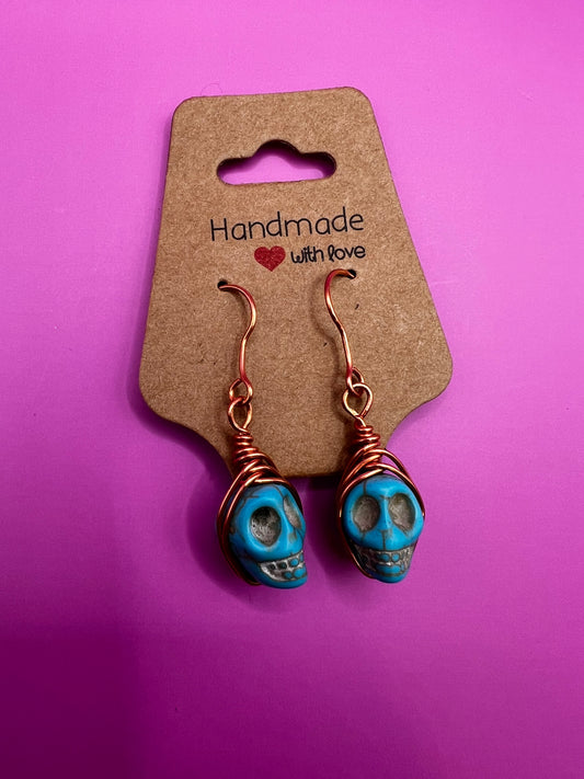Teal/copper herringbone skull