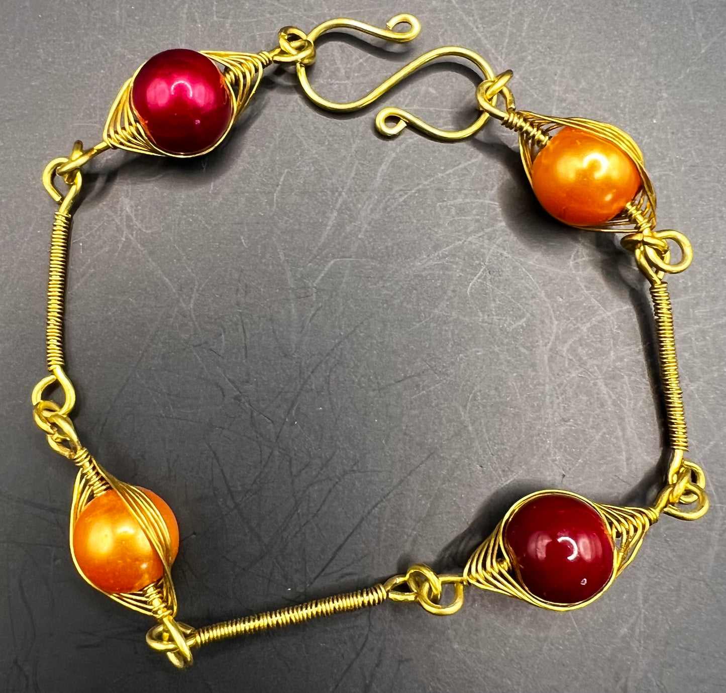 Gold ASU Bracelet with Maroon & Gold Beads & Herringbone Wraps