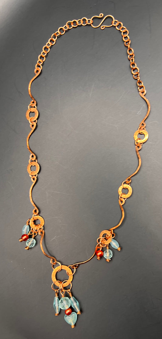 Copper arches & hoops with aqua and copper beads