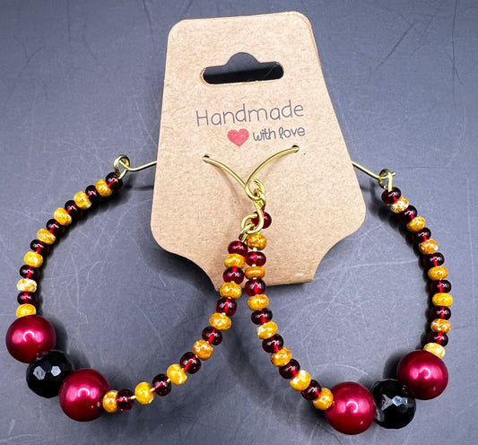 Large Gold ASU Hoops Maroon & Gold Seed & Larger Beads