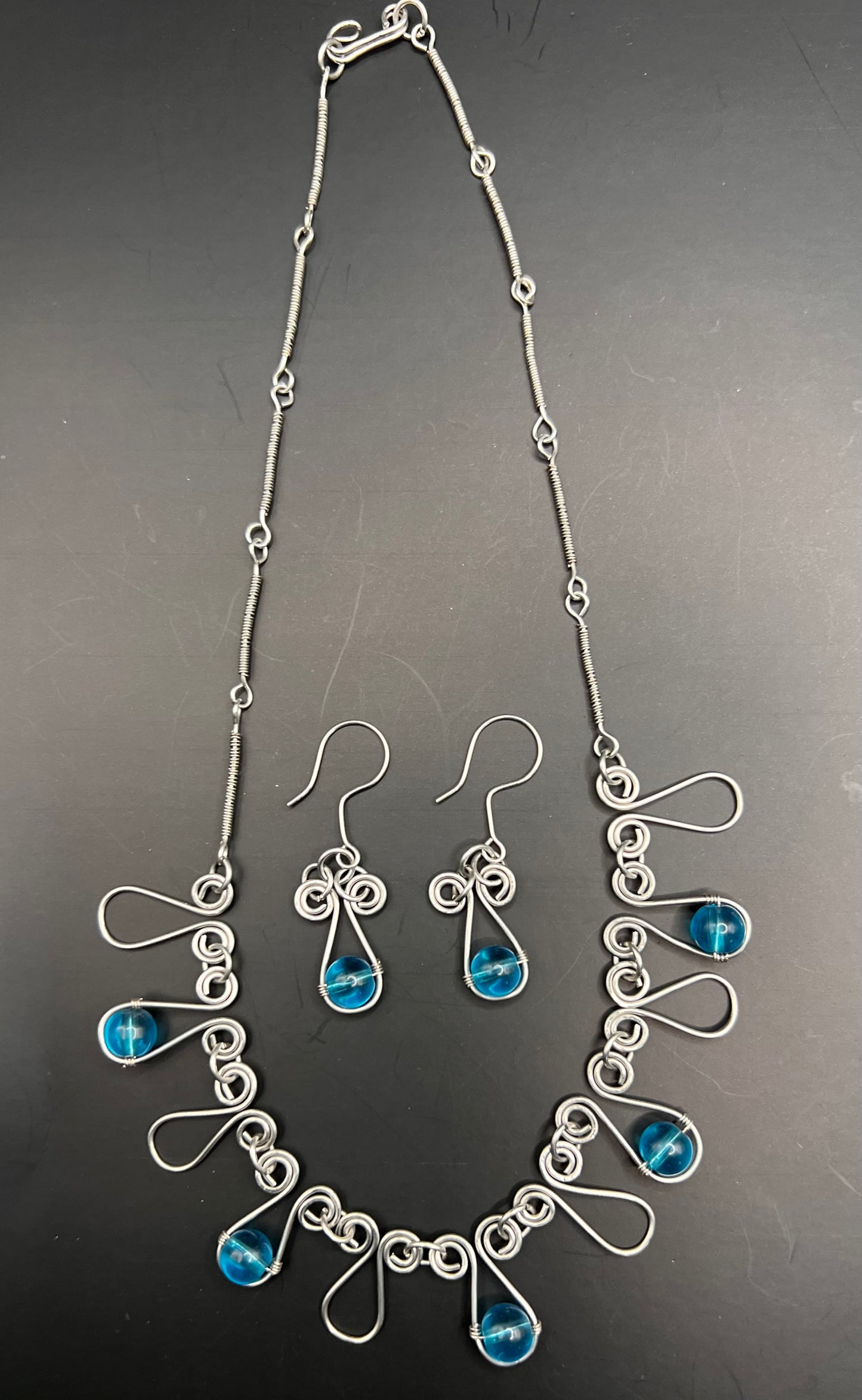 Silver and Aqua Teardrop Earrings and Necklace
