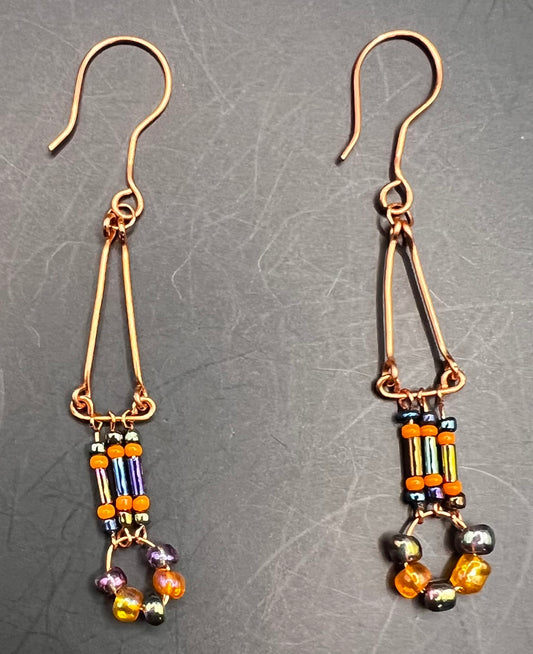 Copper Dangle Earrings with Multicolored Beads