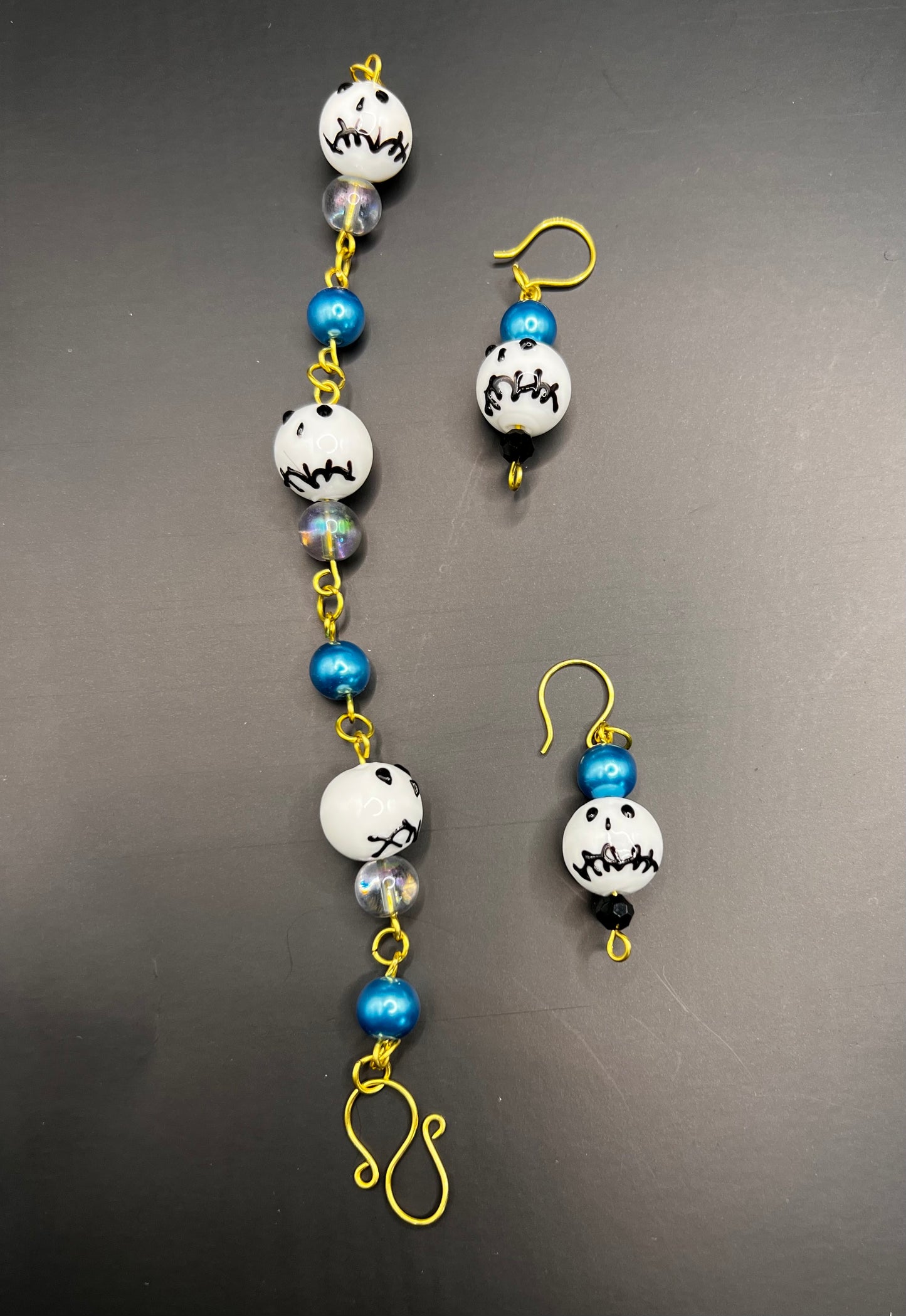 Blue & Gold Nightmare Before Christmas Style Bracelet and Earrings Set