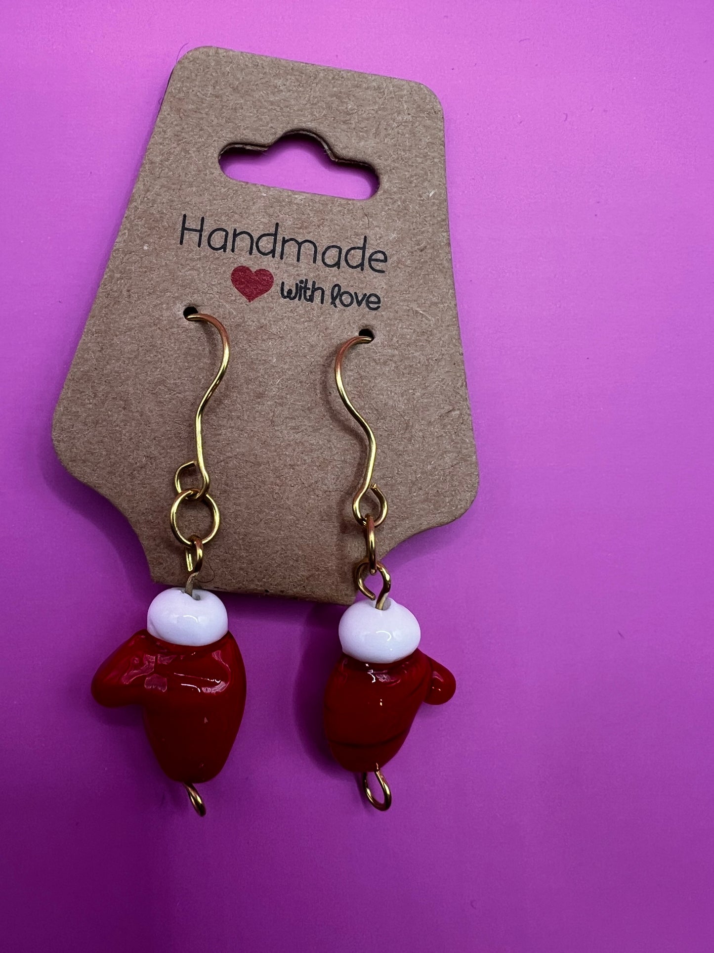 Gold dangles with Red Mittens