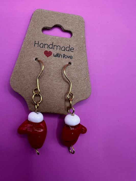 Gold dangles with Red Mittens
